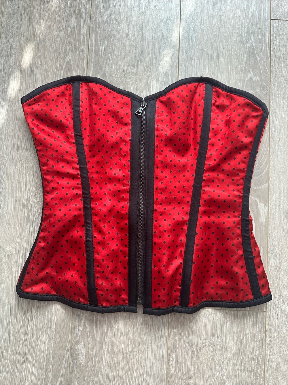 Little Goth Princess Corset Top Bustier Satin Polka Dot Red Black Cosplay Sz 28”